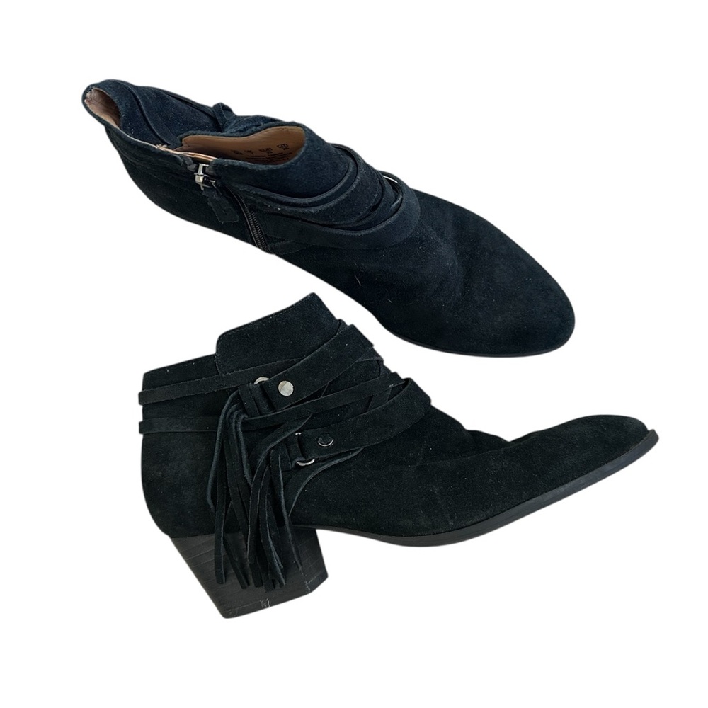 Franco Sarto Black Suede Ankle Boots with Fringe 9